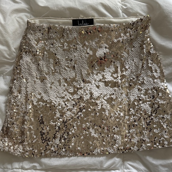 Lulu's Sparkling Gold Sequin A-Line Skirt - Picture 1 of 3